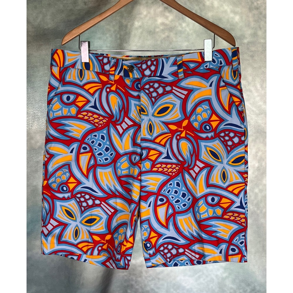 Loudmouth Golf Shorts Mens 36 Red Blue‎ Yellow Abstract Geometric Print Cotton
